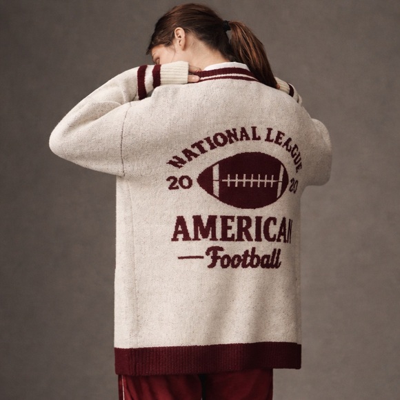 Anthropologie Sweaters - Anthropologie Flat White Game Day Football Cardigan Sweater | One Size NWT